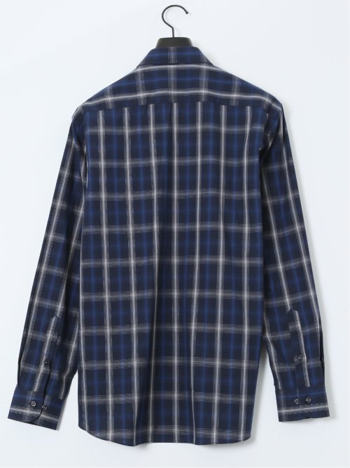 ストレッチ 綿チェック ボタンダウン長袖シャツ