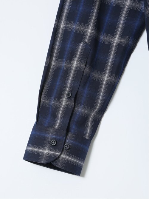 ストレッチ 綿チェック ボタンダウン長袖シャツ