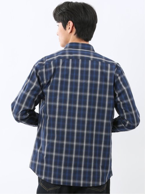 ストレッチ 綿チェック ボタンダウン長袖シャツ