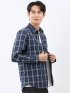ストレッチ 綿チェック ボタンダウン長袖シャツ