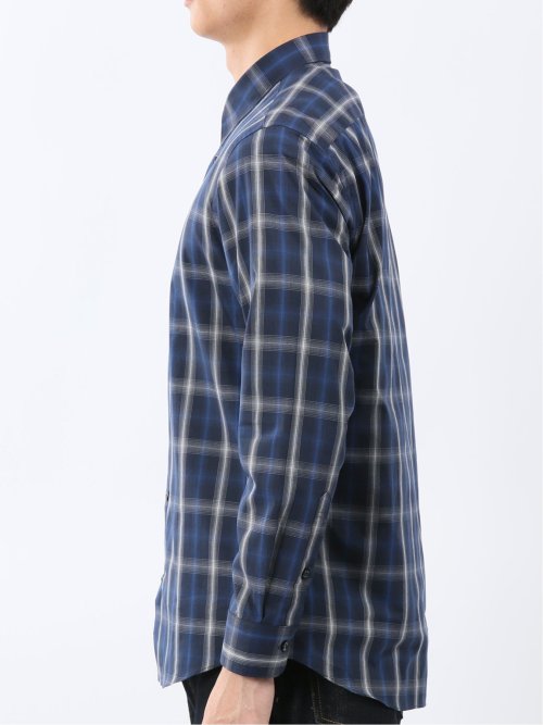 ストレッチ 綿チェック ボタンダウン長袖シャツ