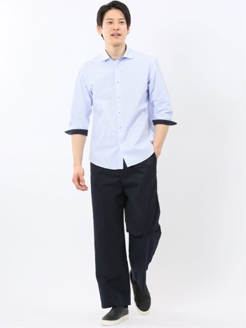 クールマックス サッカー ワイドカラー 7分袖 シャツ