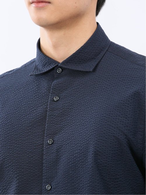 クールマックス サッカー ワイドカラー 7分袖 シャツ