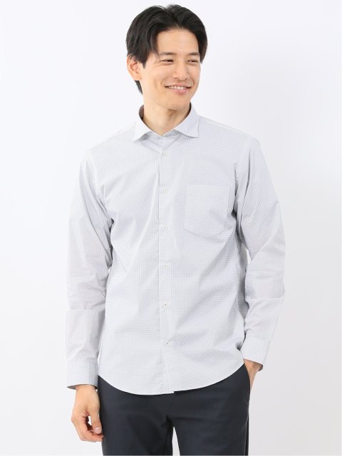 ストレッチ プリント ワイドカラー長袖シャツ