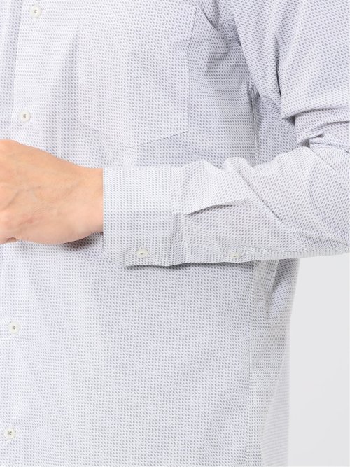 ストレッチ プリント ワイドカラー長袖シャツ