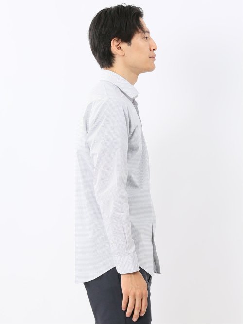 ストレッチ プリント ワイドカラー長袖シャツ