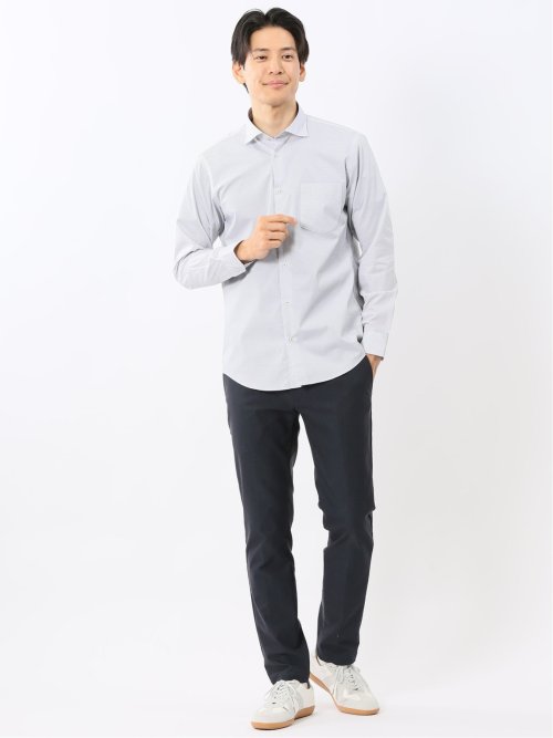 ストレッチ プリント ワイドカラー長袖シャツ