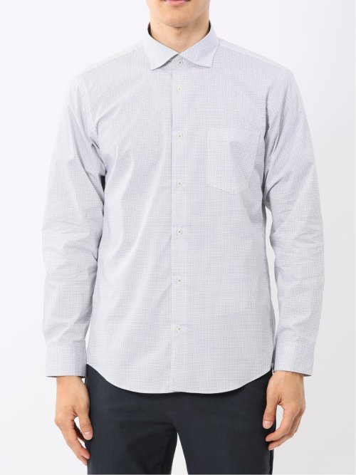 ストレッチ プリント ワイドカラー長袖シャツ