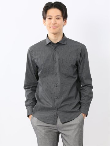 ストレッチ プリント ワイドカラー長袖シャツ