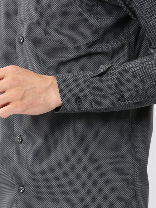 ストレッチ プリント ワイドカラー長袖シャツ