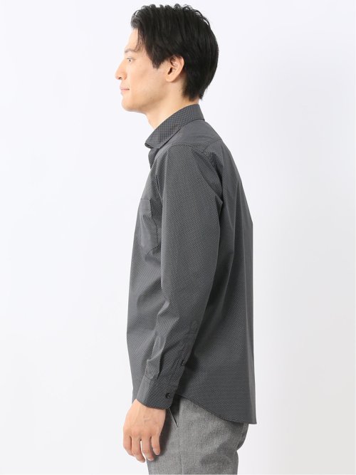 ストレッチ プリント ワイドカラー長袖シャツ