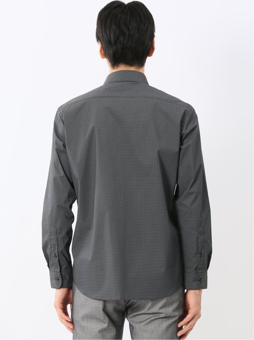 ストレッチ プリント ワイドカラー長袖シャツ