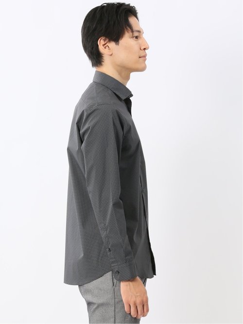 ストレッチ プリント ワイドカラー長袖シャツ