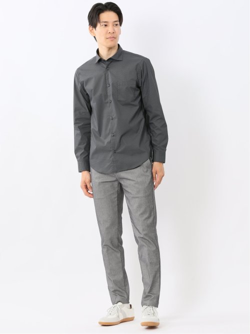 ストレッチ プリント ワイドカラー長袖シャツ