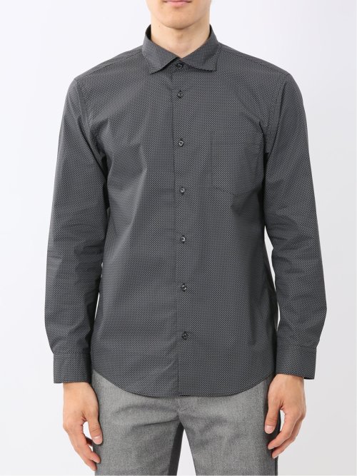 ストレッチ プリント ワイドカラー長袖シャツ