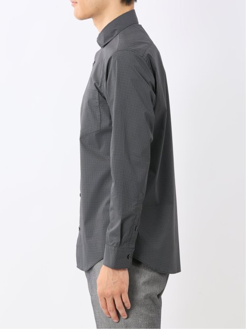 ストレッチ プリント ワイドカラー長袖シャツ