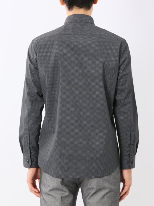 ストレッチ プリント ワイドカラー長袖シャツ