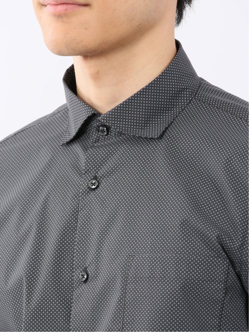 ストレッチ プリント ワイドカラー長袖シャツ