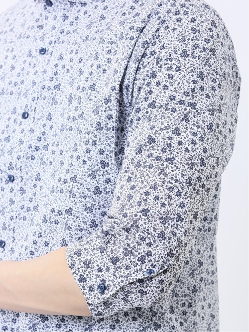 ストレッチ プリント カッタウェイ 7分袖シャツ