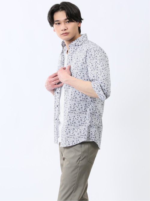 ストレッチ プリント カッタウェイ 7分袖シャツ