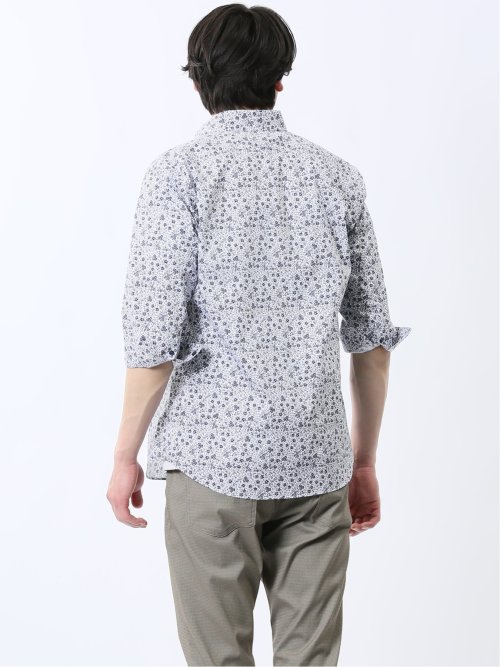 ストレッチ プリント カッタウェイ 7分袖シャツ