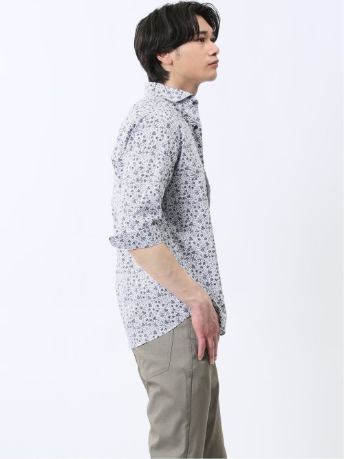 ストレッチ プリント カッタウェイ 7分袖シャツ