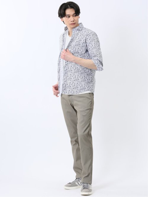 ストレッチ プリント カッタウェイ 7分袖シャツ