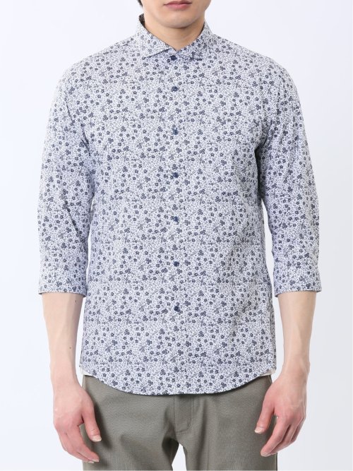 ストレッチ プリント カッタウェイ 7分袖シャツ