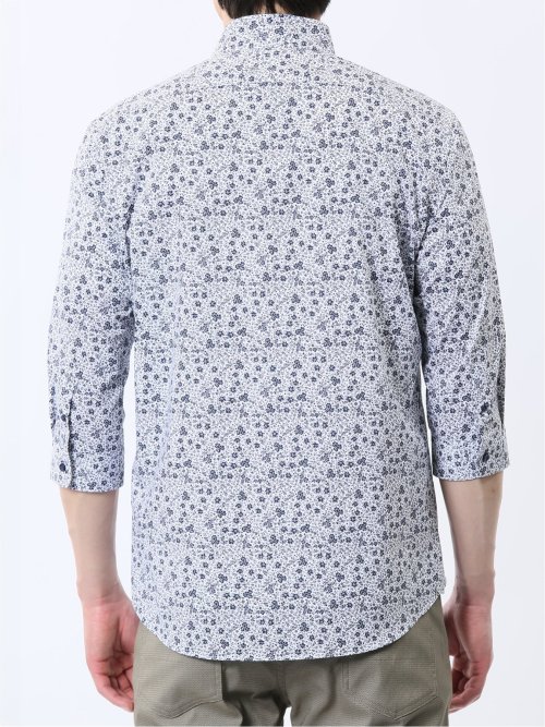 ストレッチ プリント カッタウェイ 7分袖シャツ