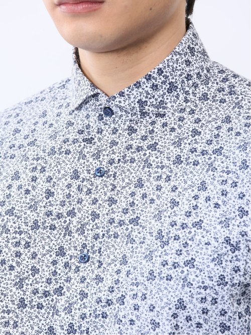 ストレッチ プリント カッタウェイ 7分袖シャツ