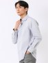 シャツ 長袖 メンズ ストレッチ 綿混 ブロード ワイドカラー プリント 総柄 小紋
