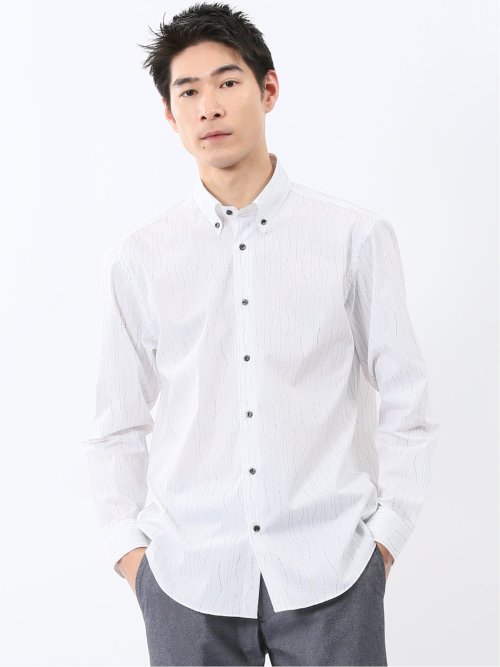 ストレッチ プリント ボタンダウン長袖シャツ