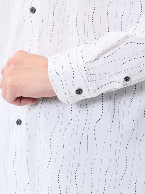 ストレッチ プリント ボタンダウン長袖シャツ