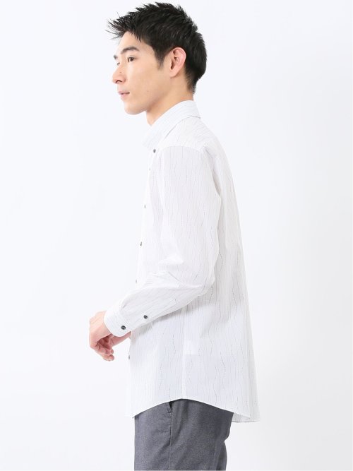 ストレッチ プリント ボタンダウン長袖シャツ