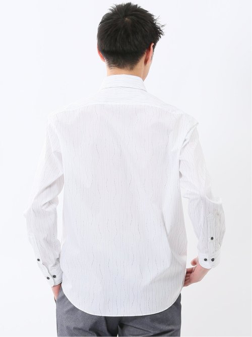 ストレッチ プリント ボタンダウン長袖シャツ