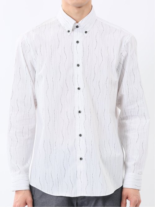 ストレッチ プリント ボタンダウン長袖シャツ