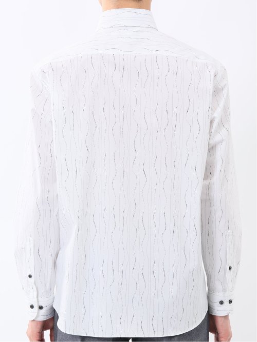 ストレッチ プリント ボタンダウン長袖シャツ