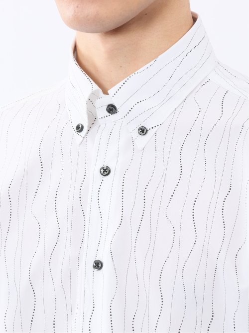 ストレッチ プリント ボタンダウン長袖シャツ