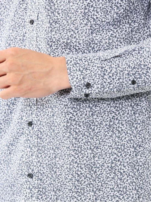 ストレッチ プリント ボタンダウン長袖シャツ