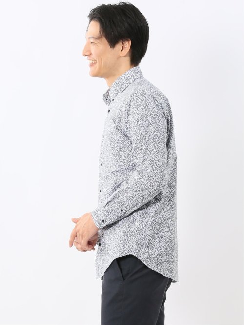 ストレッチ プリント ボタンダウン長袖シャツ