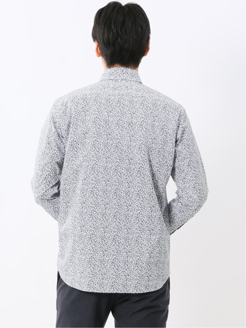 ストレッチ プリント ボタンダウン長袖シャツ