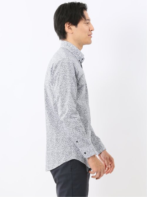 ストレッチ プリント ボタンダウン長袖シャツ