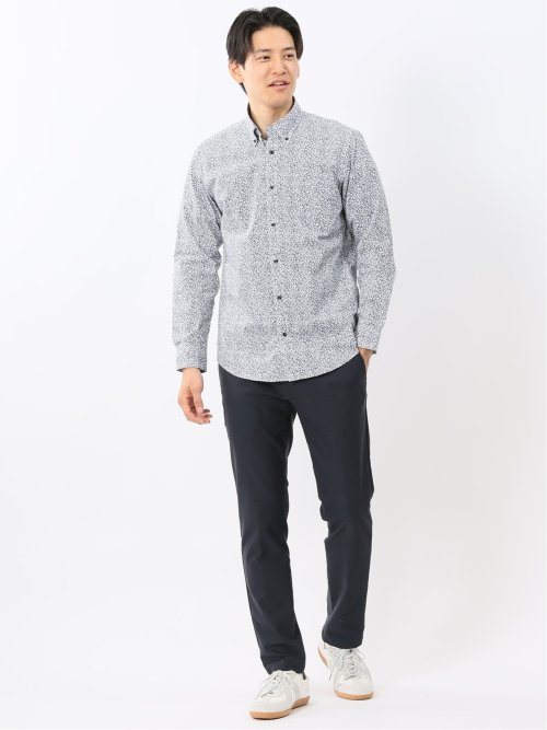 ストレッチ プリント ボタンダウン長袖シャツ