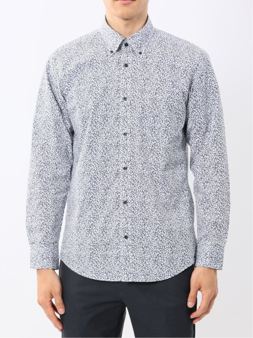 ストレッチ プリント ボタンダウン長袖シャツ