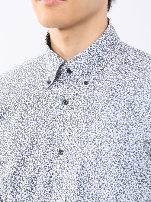 ストレッチ プリント ボタンダウン長袖シャツ