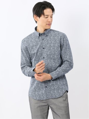 ストレッチ プリント ボタンダウン長袖シャツ