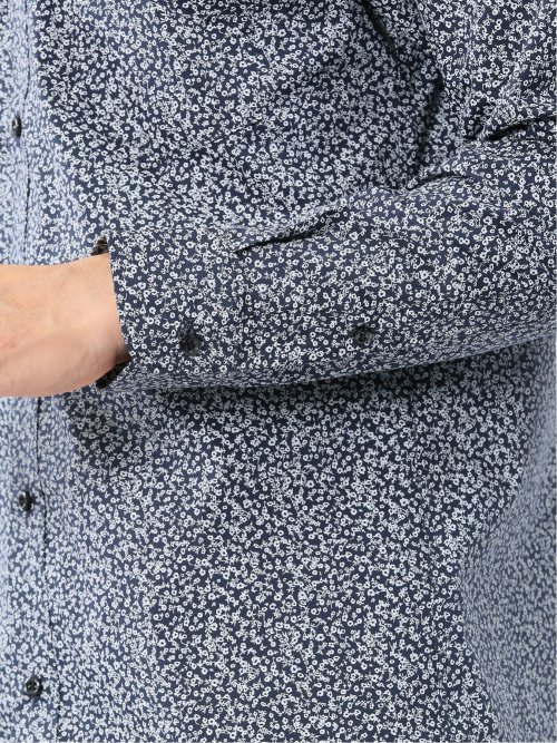 ストレッチ プリント ボタンダウン長袖シャツ