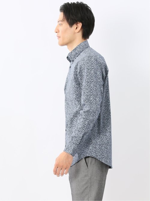 ストレッチ プリント ボタンダウン長袖シャツ