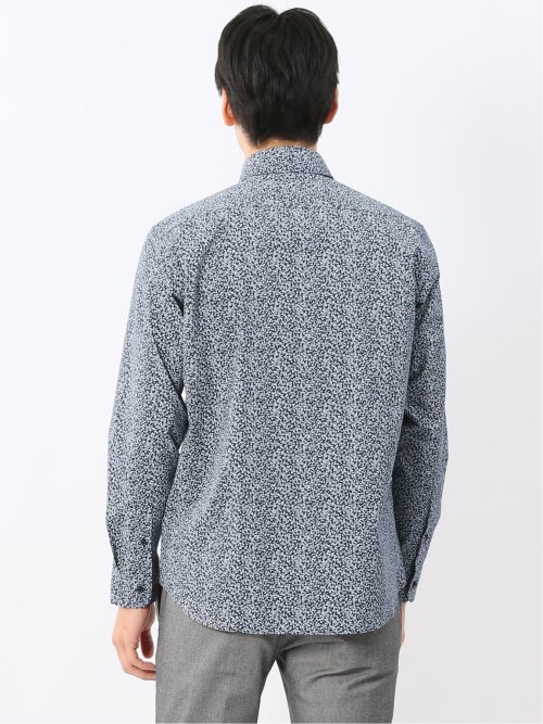 ストレッチ プリント ボタンダウン長袖シャツ