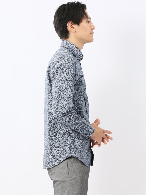 ストレッチ プリント ボタンダウン長袖シャツ